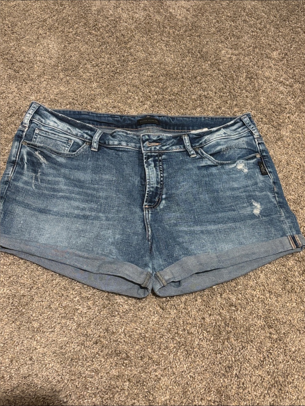 Silver Denim Roll-Cuff Women's Shorts - Blue Sz 16, L 4in